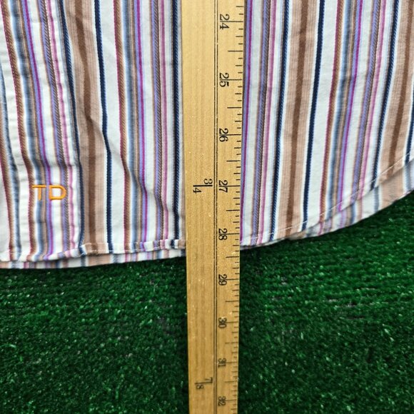Thomas Dean Shirt Mens Medium/Large Multicolor Striped Button Up Long Sleeve - Picture 4 of 7